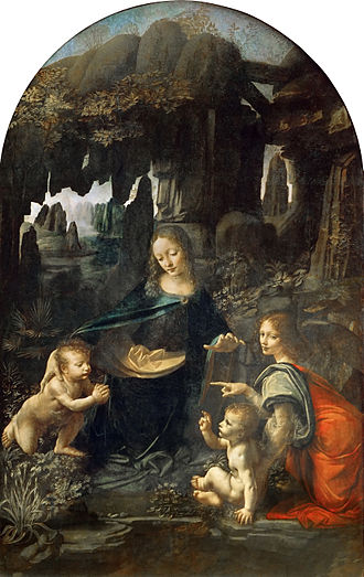 レオナルド・ダ・ヴィンチ作『岩窟の聖母』1483-1484年、ミラノ時代の宗教画、31歳頃の傑作