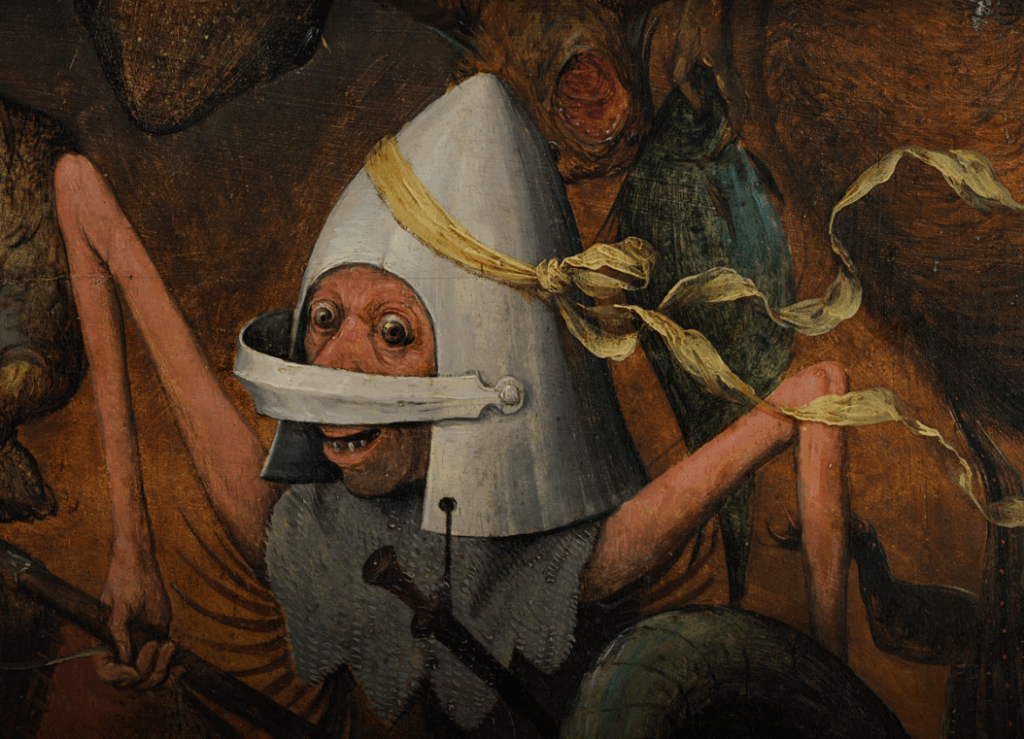 ブリューゲル『反逆天使の墜落』原画の同じ部分(甲冑をつけた男)