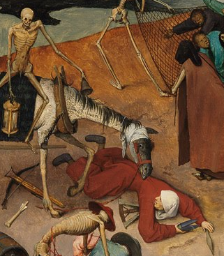 ギリシャ神話の運命の三女神の一人が糸を切る様子、死を象徴する寓意画