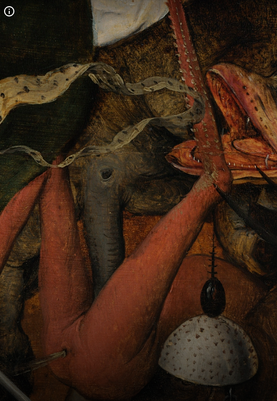 ブリューゲル『反逆天使の墜落』に描かれた、蟹の脚をモチーフにした想像上の生き物