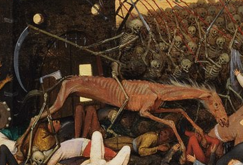 赤い馬に乗った騎士が暴力を象徴する寓意画